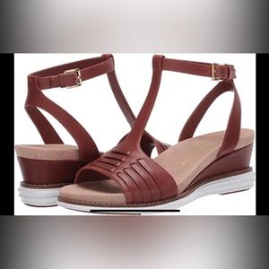 Cole Haan Women 7 Huarache Brown Leather Ankle Strap Wedge Sandals Worn 3x